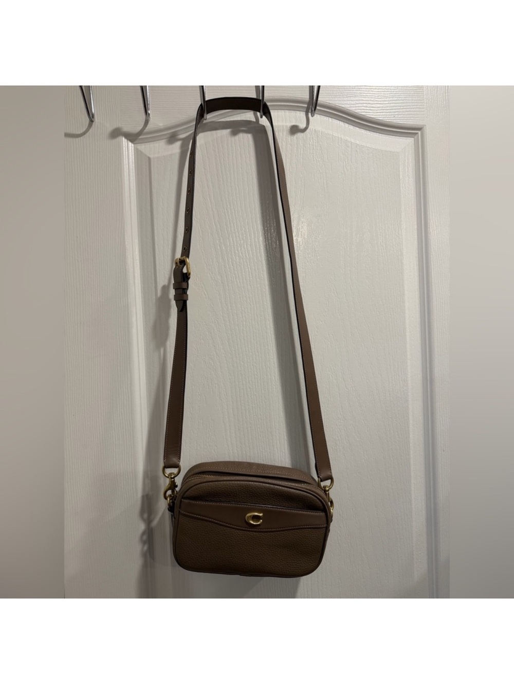 Coach Brown Pebbled Leather Mini Crossbody with Gold Hardware
